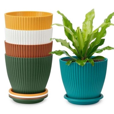 7.5 Inch Plastic Plants Pots Indoor Outdoor Garden Flowerpot 5 Colours Set of 5