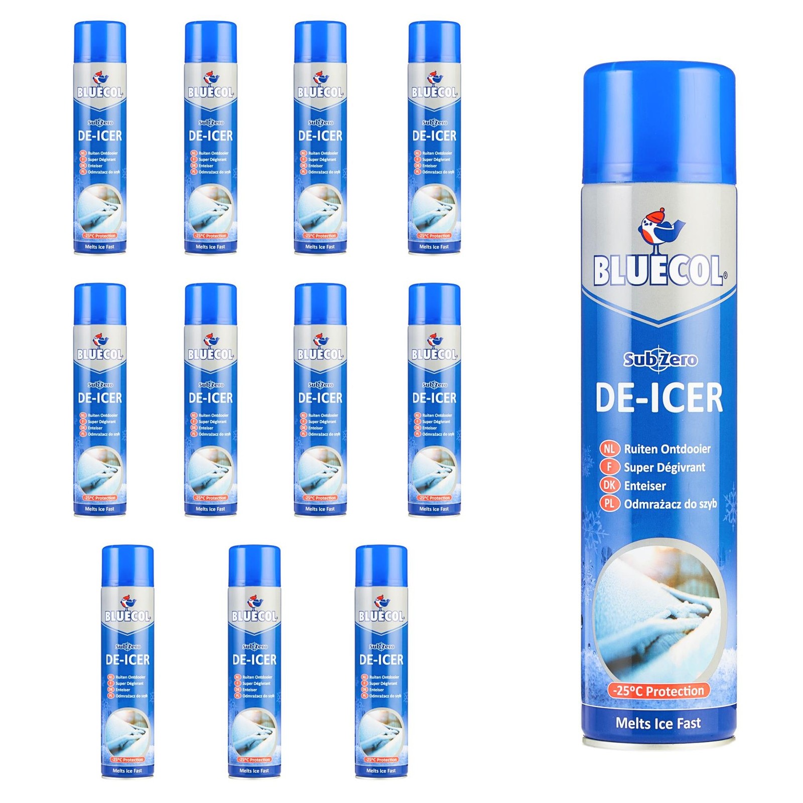 Bluecol Sub Zero Aerosol De-Icer Defrost Prevents Freezing To -25C 600ml x12