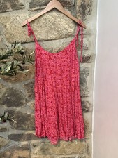 Wild Fable Pink Floral Mini Dress Sleeveless Pleated Straps Short Length Size M