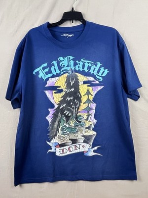 Ed Hardy Wolf Graphic T-Shirt DON Navy Blue L NWT Streetwear Tattoo Art Zumiez