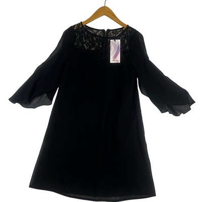 Alisa Pan Black Lace Yoke Shift Dress US 6 Bell Sleeve Cocktail AP05242BK08 NWT