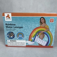 Inflatable Rainbow Pool Float Chair Lounger  Seat 2 Cup Holders New