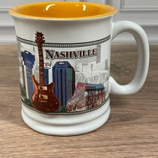 Nashville Tennessee Souvenir 3D Coffee Mug Cup Guitar Buildings Clock 10 Ounce