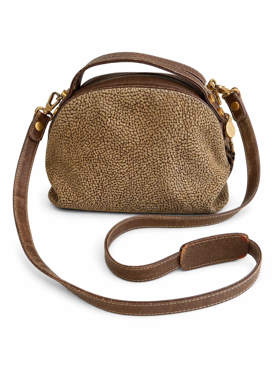 Borsa a spalla Borbonese Sexy Bag Small con tracolla Beige Marrone Pre Owned