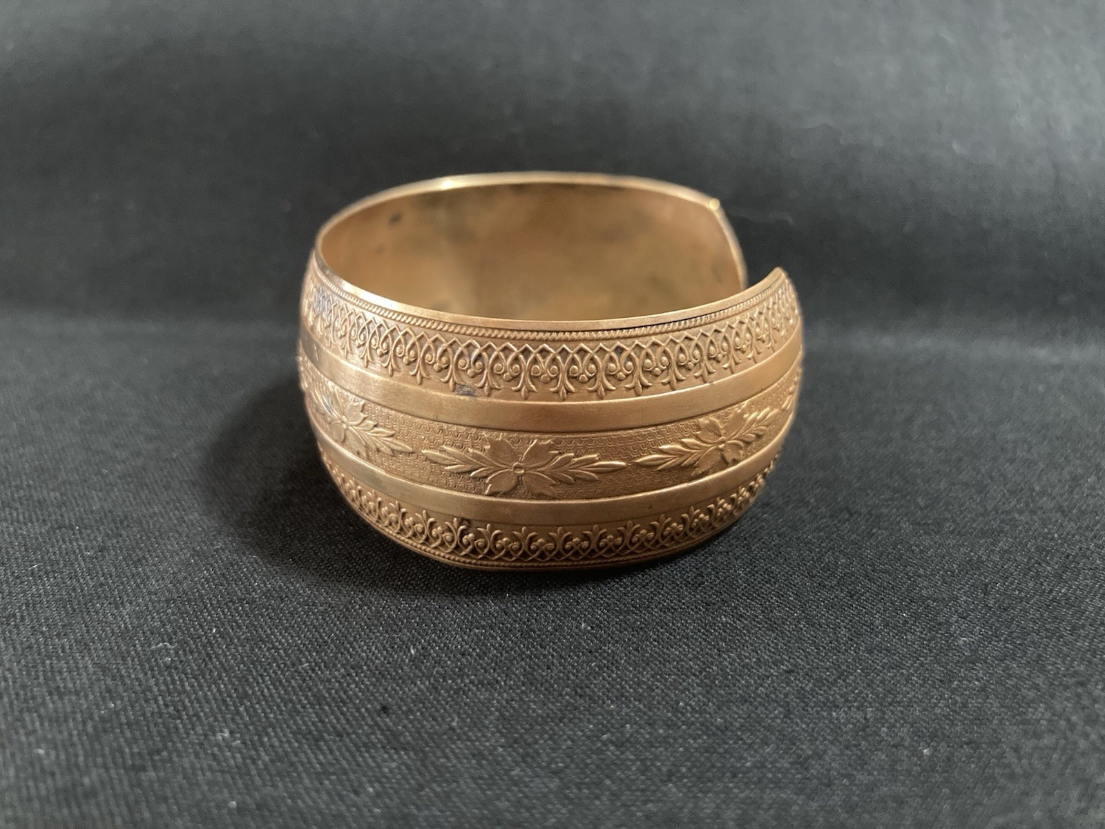 Vintage Solid Brass Embossed Cuff Bracelet c. 30’… - image 2