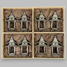 Set of 8 L’OBJET Pagoda Napkin Jewels Holders Silver Plated Crystals Pearls READ