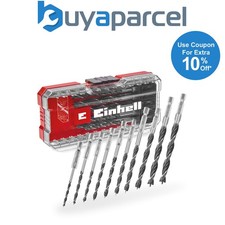 Einhell Premium KWB 10 Piece Brad Wood Drill Bit Set Carbide 175mm Clear S-Case