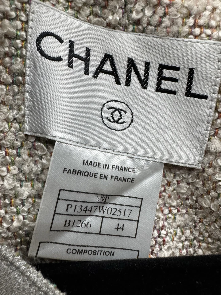 Abrigo Chaqueta Vintage Chanel 1999 Tweed Plateado Talla 44 Foto 4 de 4