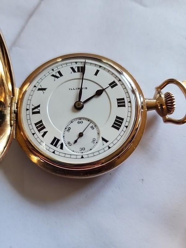 1914 Illinois 16s 17J Engraved Pocket Watch. Gold Filled Dueber Case. Running.