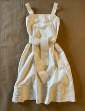 Everlane Dress Women's XS White Midi Organic Cotton Herringbone Flexible Utility