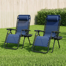 2 x Zero Gravity Chair Reclining Sun Lounger Outdoor Garden Folding Adjustable