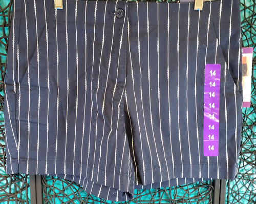 Nautica, NAUTICA TWILL SHORTS WOMENS 14 BLUE WHITE STRIPE MID RISE ZIP CLASSIC CASUAL NEW
