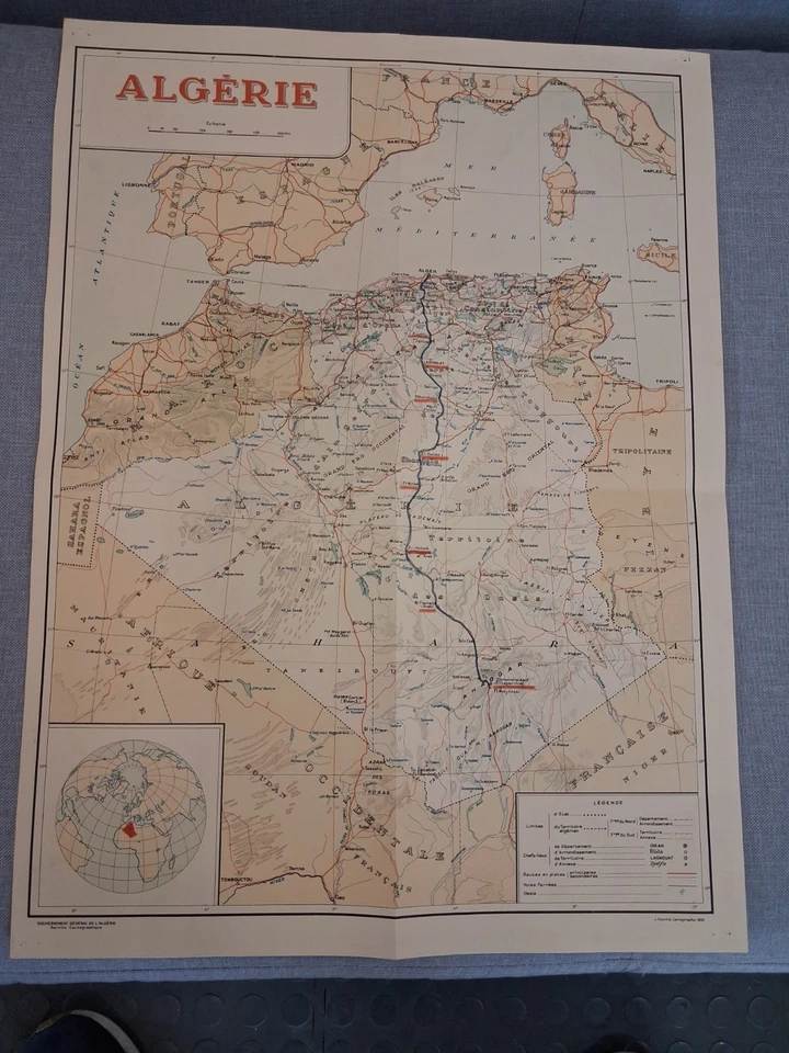 CARTE GEOGRAPHIQUE ALGERIE 1953.. - Photo 1/2
