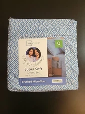 MAINSTAYS QUEEN Super Soft Sheet Set, Blue Cool Geo, Brushed Microfiber