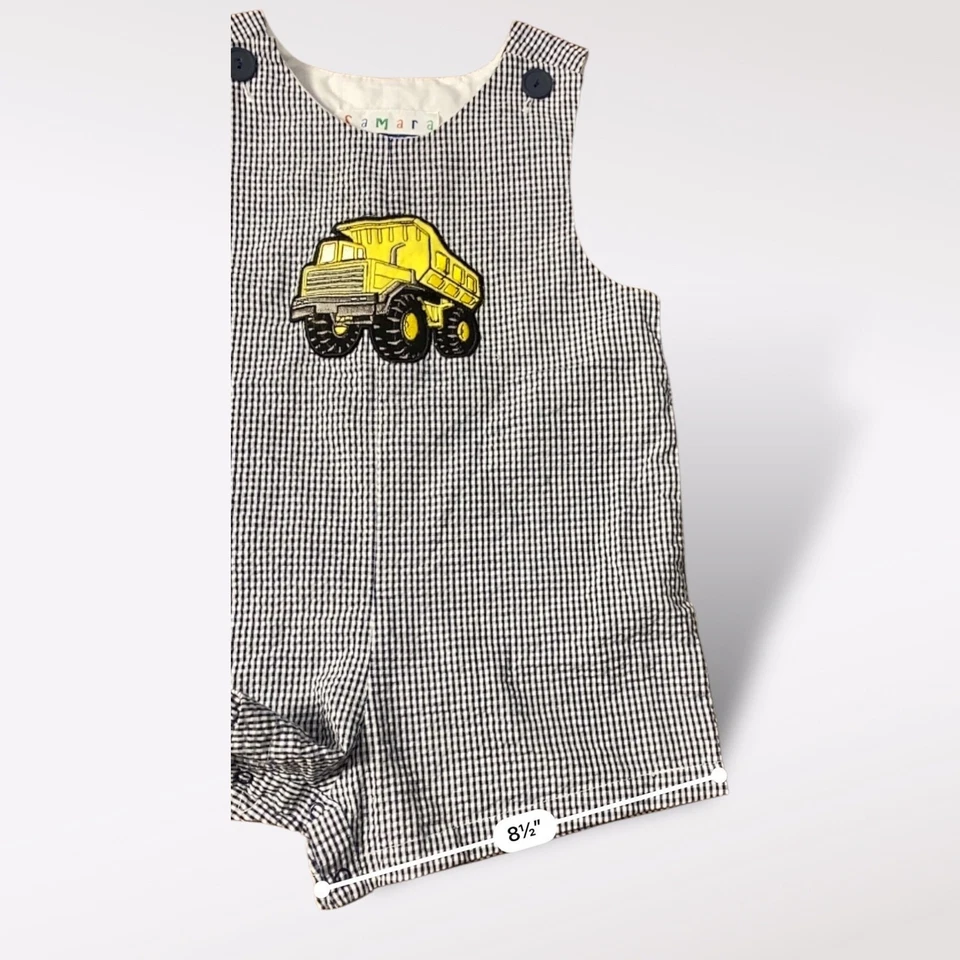 Mameluco vintage Samara 3T negro blanco Seersucker mameluco camión volquete aplique Foto 4 de 4