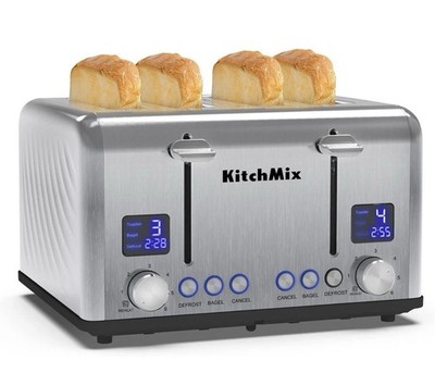 Toaster 4 Slice,Bagel Stainless Toaster w/LCD Timer, Removal Crumb Tray