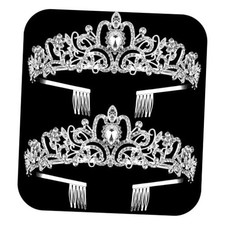 Crystal Tiara Crowns For Women Girls Princess Elegant 2Pcs Silver Crown 2PCS