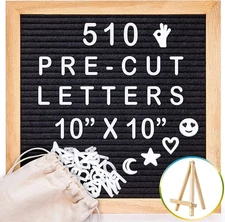 10x10" Black Felt Letter Board 510 Pre-Cut Letters, Numbers & Emojis +Canvas Bag