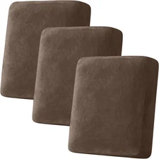 3pc Velvet Brown Sofa Slipcover Set Stretchable Protective Cushion