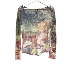 lucky brand M waffle thermal Asian dragon money print yen graphic lotus indie