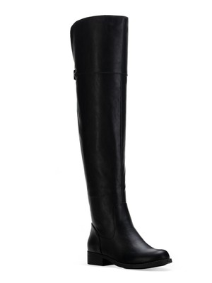 SUN STONE Womens Black Stretch Gore Wide Calf Round Toe Zip-Up Boots 7.5