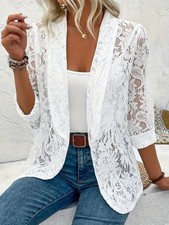 UK Womens Lace Lapel Suits Cardigans OL Summer Blazer Shirts Coat Tops PLUS SIZE