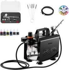 Airbrush Kit, 1/6 HP, Air Brush Kit with Air Compressor, 1 Dual-Action Professio