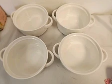 WHITE CROCK SOUP BOWLS with Handles Cereal Stew Chill Ceramic  Set of 4  DOWAN