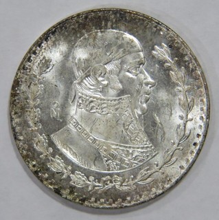 MEXICO 1 PESO 1967 JOSE MORELOS SILVER WORLD COIN TONED 🌈⭐🌈