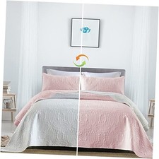 3-Piece Queen Quilt Set, Lightweight Soft Full/ Queen 90x90 Pink/ White