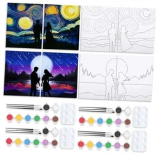  4 Pack Sip and Paint Kit Pre Drawn Canvas Painting for Adults, 8x10 style 8