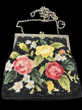 Vintage Beaded Evening Bag Purse Floral Tapestry Clutch Never Used