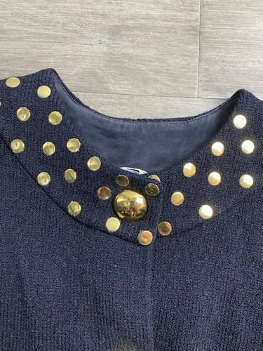 St. John Marie Gray Studded Black Santana Gold dot blouson snap cardigan, sz 6 - Picture 5 of 9
