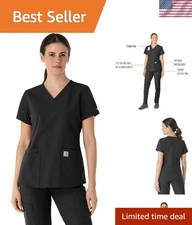 Women Scrub Top Medical Uniform Hospital Nurse Workwear Black Large