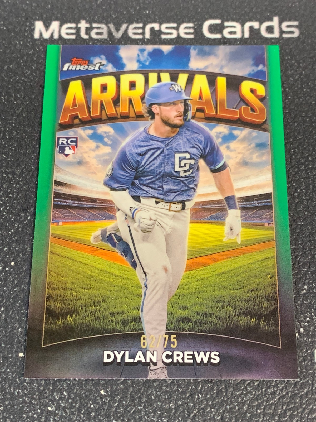 2025 Topps Finest Baseball Arrivals Dylan Crews RC Green Refractor 62/75