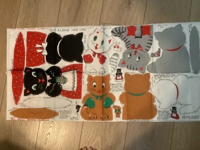 VINTAGE The THREE LITTLE KITTENS w/Mittens & Momma Cat Pillow Doll Panel RARE