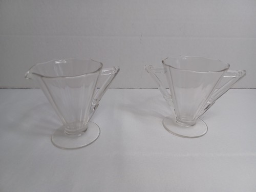 Vintage Art Deco Sahne & Zucker Klarglas Cambridge Decagon Blitzgriff - Bild 1 von 5