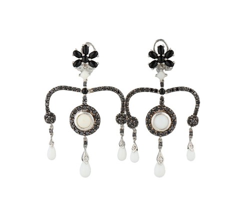 Le Vian Black Diamond White Agate and Black Onyx Chandelier Drop Earrings in 14K - Picture 1 of 3