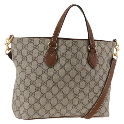 GUCCI GG Supreme Tote Bag PVC 2way Beige Gold 473887 Auth gh1977