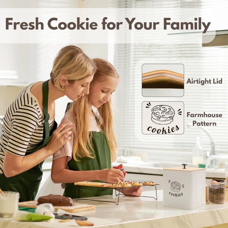 Cookie Jar with Lid Airtight, Cookie Tin with Bamboo Lid, Cute Cookie Jars fo... - Image 4 of 4