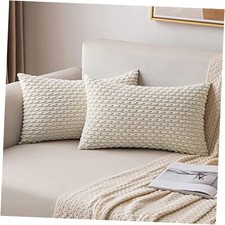 Pack of 2 Decorative Lumbar Throw Pillow 20" x 12" Pack of 2 Cream White