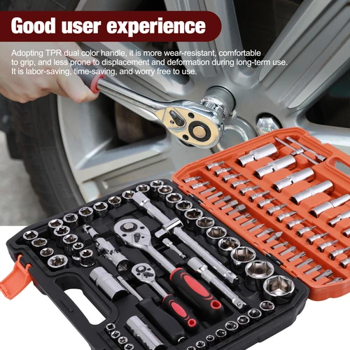 108Pcs 1/2" & 1/4" Drive Socket Ratchet Wrench Tool Set for Car Repair With Case - Picture 9 of 12