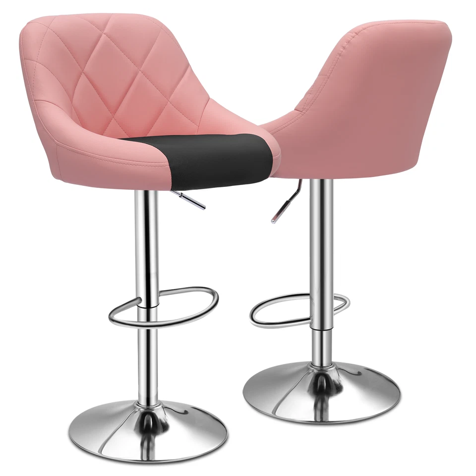 Model Bar Stool Chair Dining Counter Pub Barstools Mix Black & Pink Set of 2 - Image 2 of 4