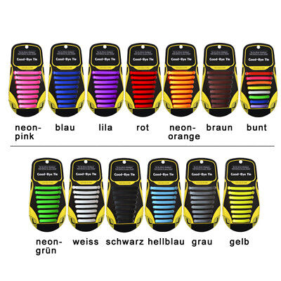 DE Silikon Schnürsenkel 16-tlg Elastisch Schuhbänder Schuhband Farbvarianten NEU