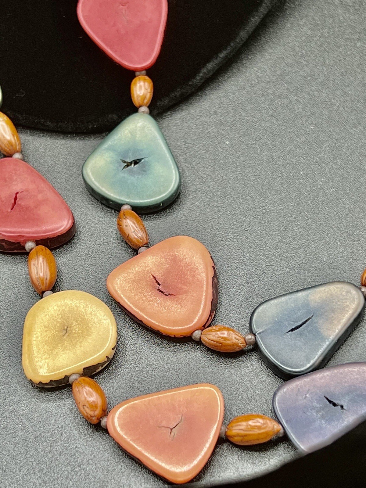 Multi Colored Flat Disc Long Beaded Necklace - image 11