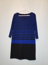 Ann Taylor Womens M Dress Long Sleeve Multicolor Stripe Round Neck Knee Length