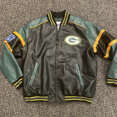 Green Bay Packers NFL Giii Faux Leather Jacket Men's Zip Up Coat