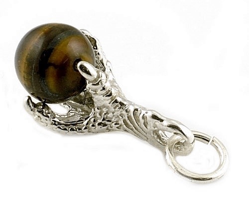 STERLINGSILBER AMERIKANISCHER ADLERKRALLE TIGERAUGEN CHARM - Bild 2 von 3