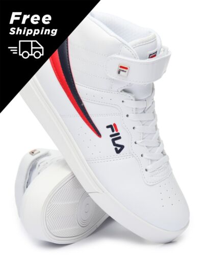 NEW MEN'S FILA VULC 13 MID PLUS WHITE RED BLUE CLASSIC BBALL HIGH TOP SNEAKERS - Afbeelding 1 van 6