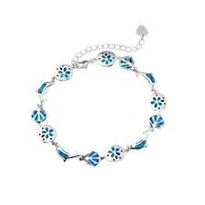 Hawaii Blue Opal Dolphin Bracelet 925 Sterling Sliver Jewelry For Women Girls